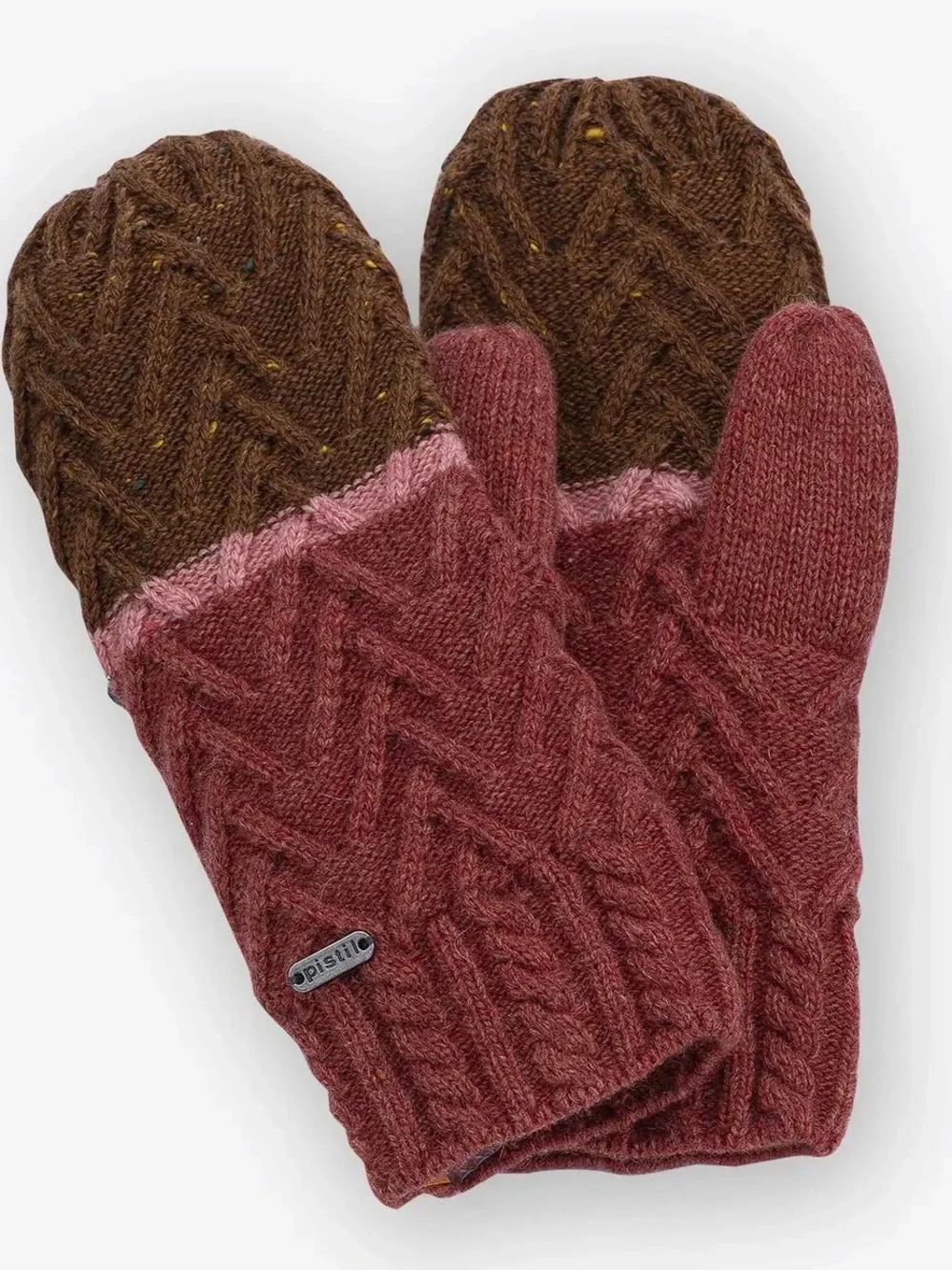Pistil Two-Tone Cable Knit Mittens - Brown & Dusty Rose